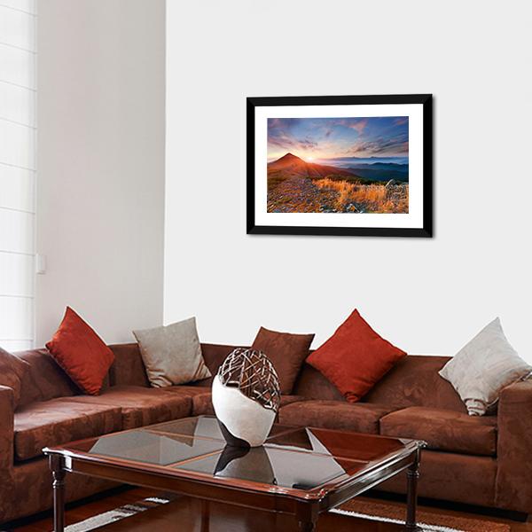 Autumn Sunrise Over Mountains Canvas Wall Art-3 Horizontal-Gallery Wrap-25&quot; x 16&quot;-Tiaracle