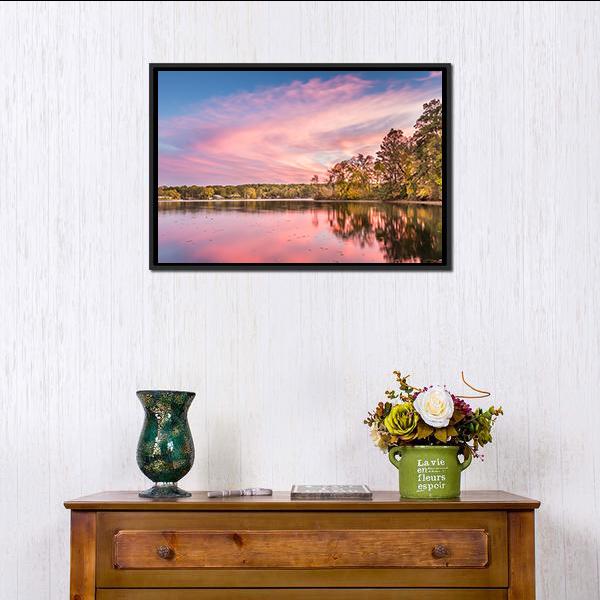 Autumn Sunset At Hamilton Lake Canvas Wall Art-1 Piece-Floating Frame-24" x 16"-Tiaracle