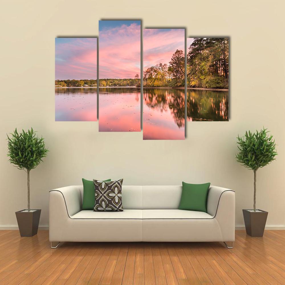Autumn Sunset At Hamilton Lake Canvas Wall Art-4 Pop-Gallery Wrap-50" x 32"-Tiaracle
