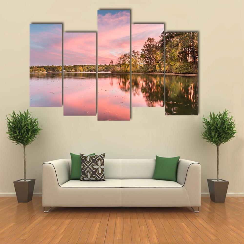Autumn Sunset At Hamilton Lake Canvas Wall Art-5 Pop-Gallery Wrap-47" x 32"-Tiaracle
