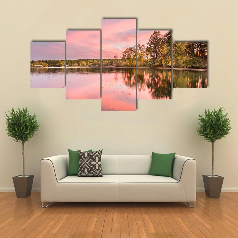 Autumn Sunset At Hamilton Lake Canvas Wall Art-5 Star-Gallery Wrap-62" x 32"-Tiaracle