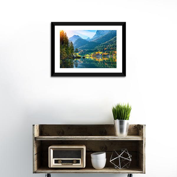 Autumn Sunset At Hintersee Lake Canvas Wall Art-1 Piece-Framed Print-20" x 16"-Tiaracle