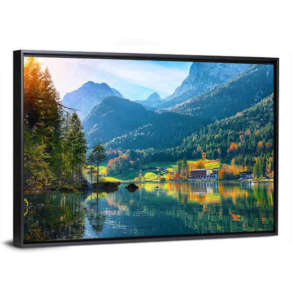 Autumn Sunset At Hintersee Lake Canvas Wall Art-3 Horizontal-Gallery Wrap-25" x 16"-Tiaracle