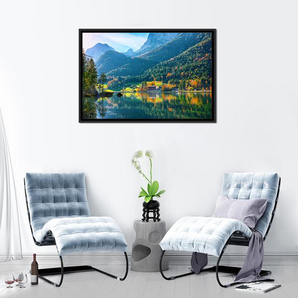 Autumn Sunset At Hintersee Lake Canvas Wall Art-3 Horizontal-Gallery Wrap-25" x 16"-Tiaracle