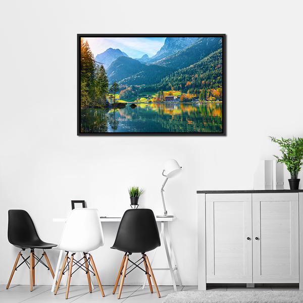 Autumn Sunset At Hintersee Lake Canvas Wall Art-3 Horizontal-Gallery Wrap-25" x 16"-Tiaracle
