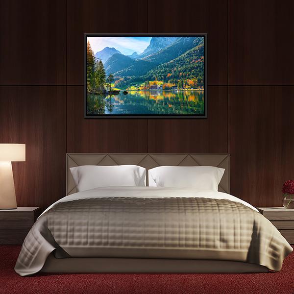 Autumn Sunset At Hintersee Lake Canvas Wall Art-3 Horizontal-Gallery Wrap-25" x 16"-Tiaracle