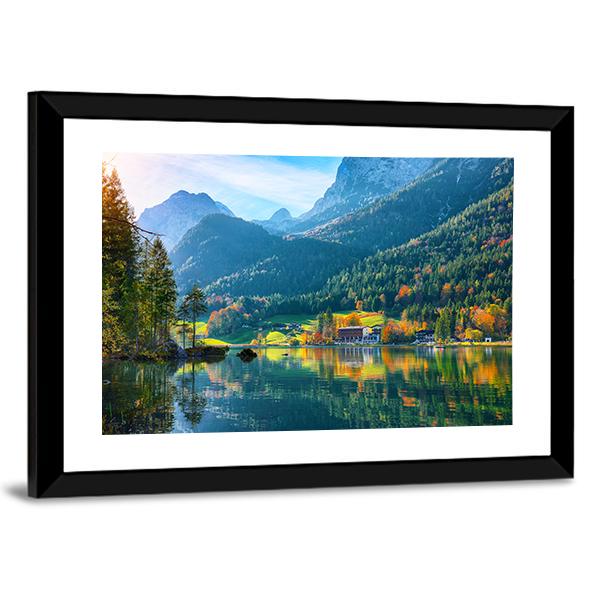 Autumn Sunset At Hintersee Lake Canvas Wall Art-3 Horizontal-Gallery Wrap-25" x 16"-Tiaracle