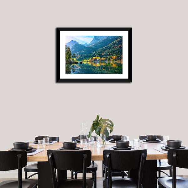 Autumn Sunset At Hintersee Lake Canvas Wall Art-3 Horizontal-Gallery Wrap-25" x 16"-Tiaracle