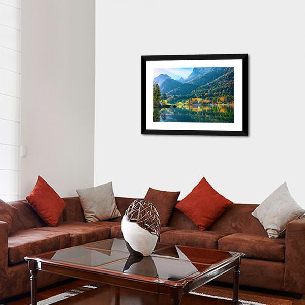 Autumn Sunset At Hintersee Lake Canvas Wall Art-3 Horizontal-Gallery Wrap-25" x 16"-Tiaracle