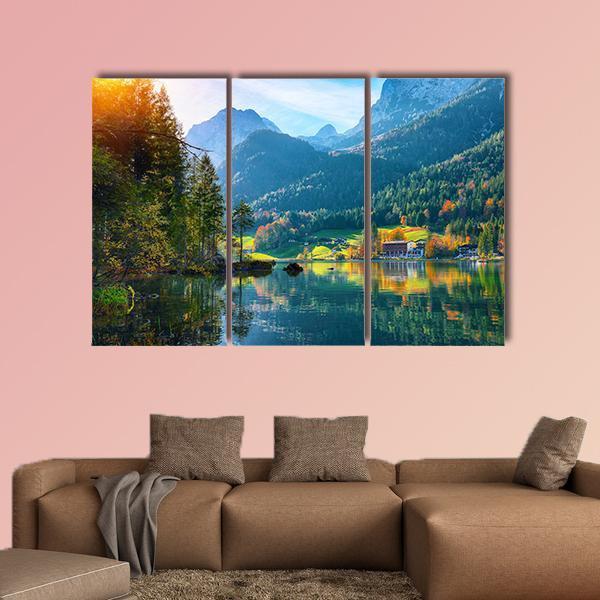 Autumn Sunset At Hintersee Lake Canvas Wall Art-3 Horizontal-Gallery Wrap-25" x 16"-Tiaracle