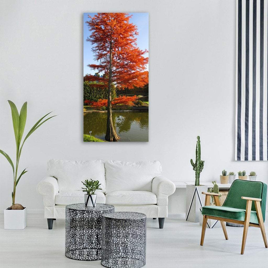 Autumn Tree In Lake Vertical Canvas Wall Art-3 Vertical-Gallery Wrap-12" x 25"-Tiaracle