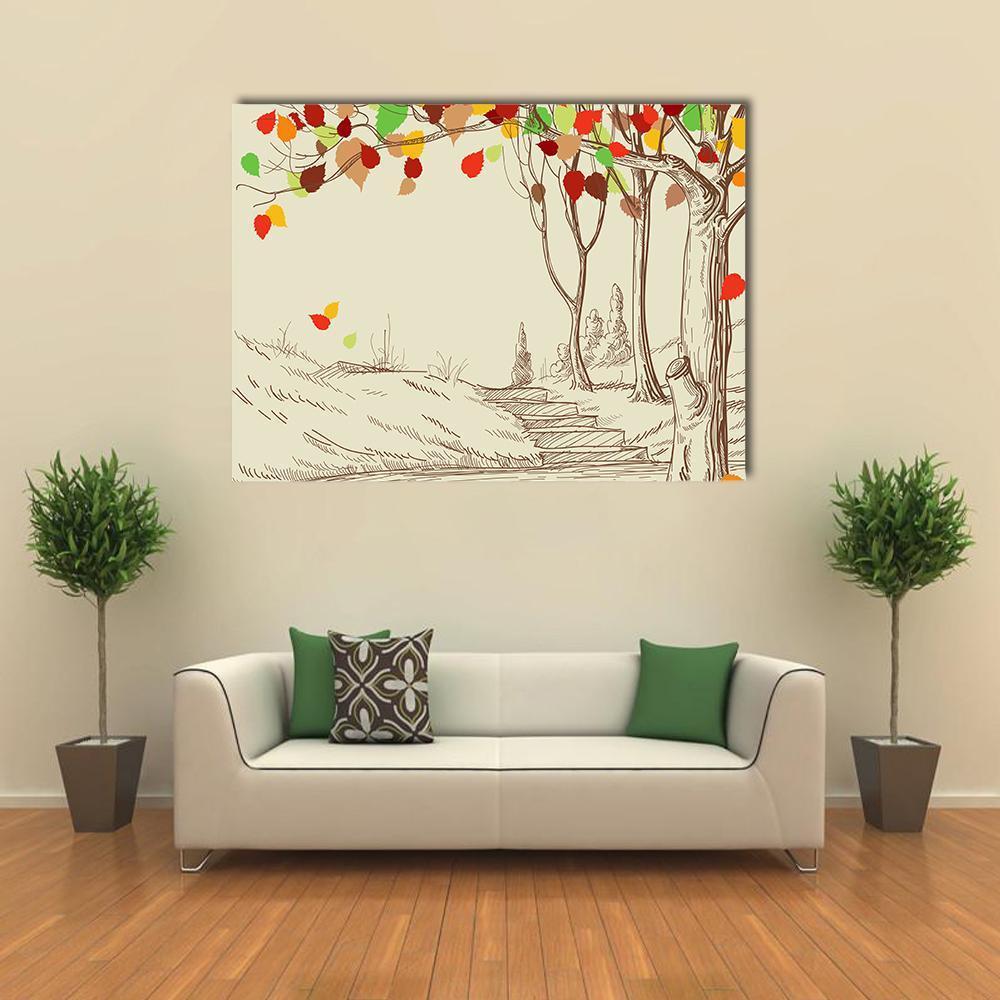 Autumn Trees Sketch Canvas Wall Art-5 Pop-Gallery Wrap-47" x 32"-Tiaracle