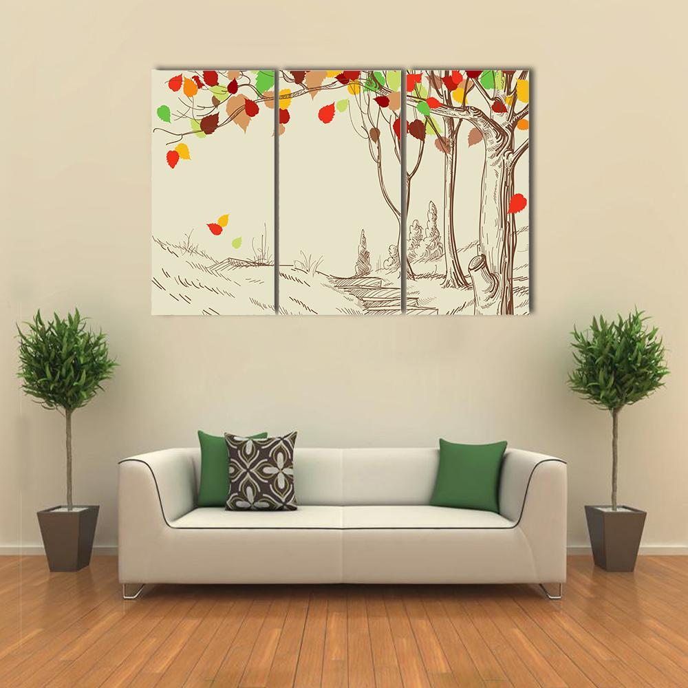 Autumn Trees Sketch Canvas Wall Art-3 Horizontal-Gallery Wrap-37" x 24"-Tiaracle