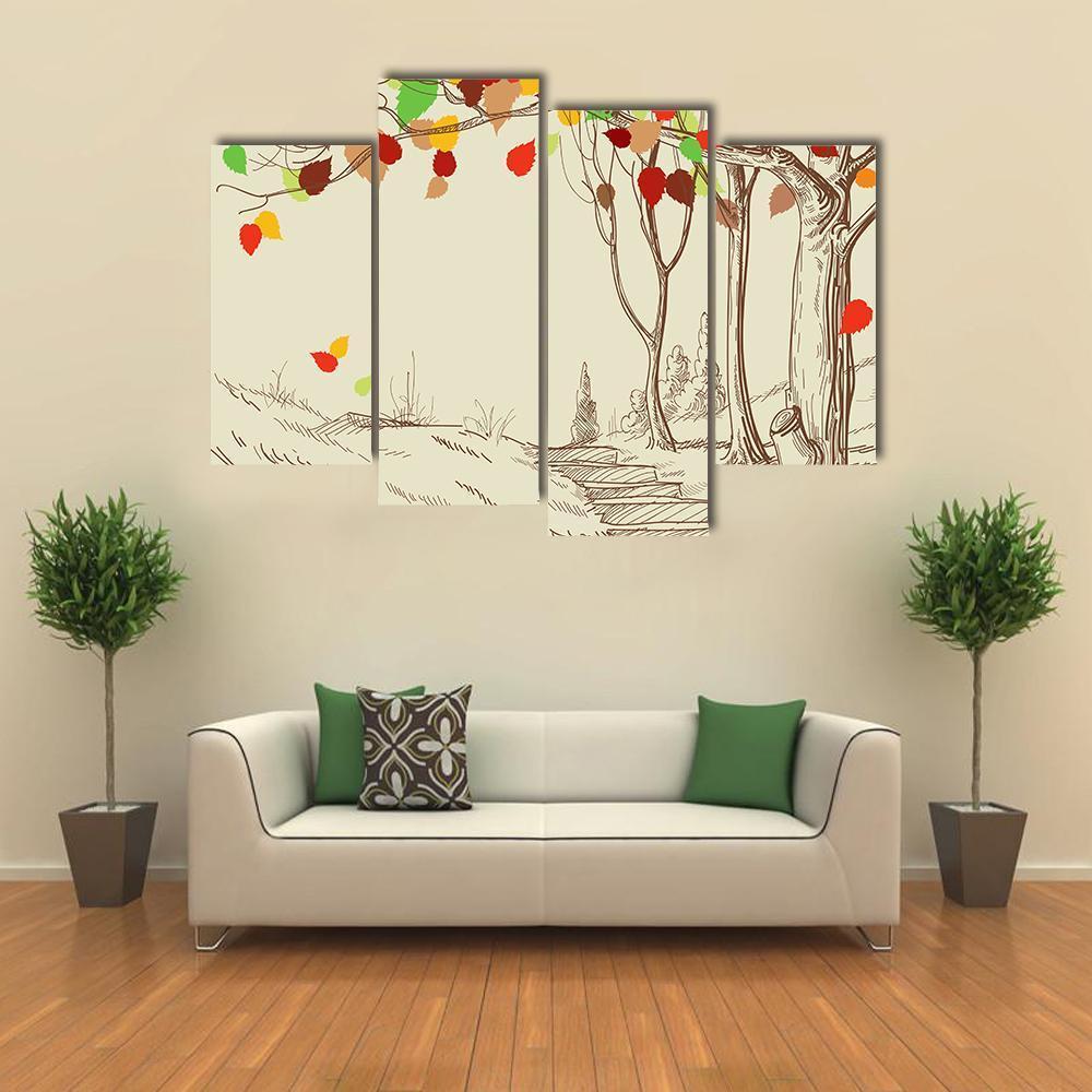Autumn Trees Sketch Canvas Wall Art-4 Pop-Gallery Wrap-50" x 32"-Tiaracle