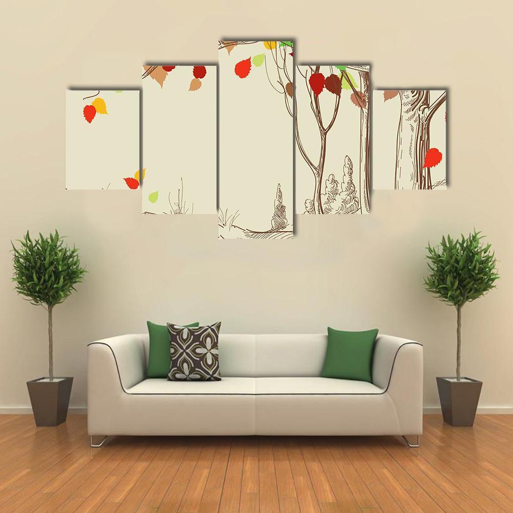Autumn Trees Sketch Canvas Wall Art-5 Star-Gallery Wrap-62" x 32"-Tiaracle