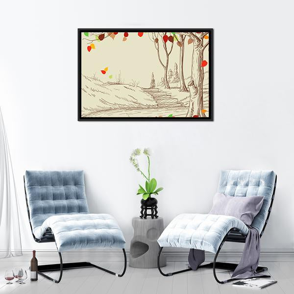 Autumn Trees Sketch Canvas Wall Art-3 Horizontal-Gallery Wrap-25" x 16"-Tiaracle
