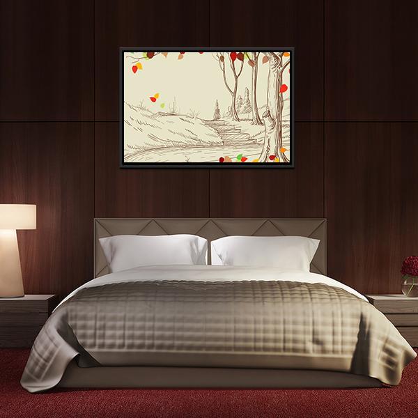 Autumn Trees Sketch Canvas Wall Art-3 Horizontal-Gallery Wrap-25" x 16"-Tiaracle