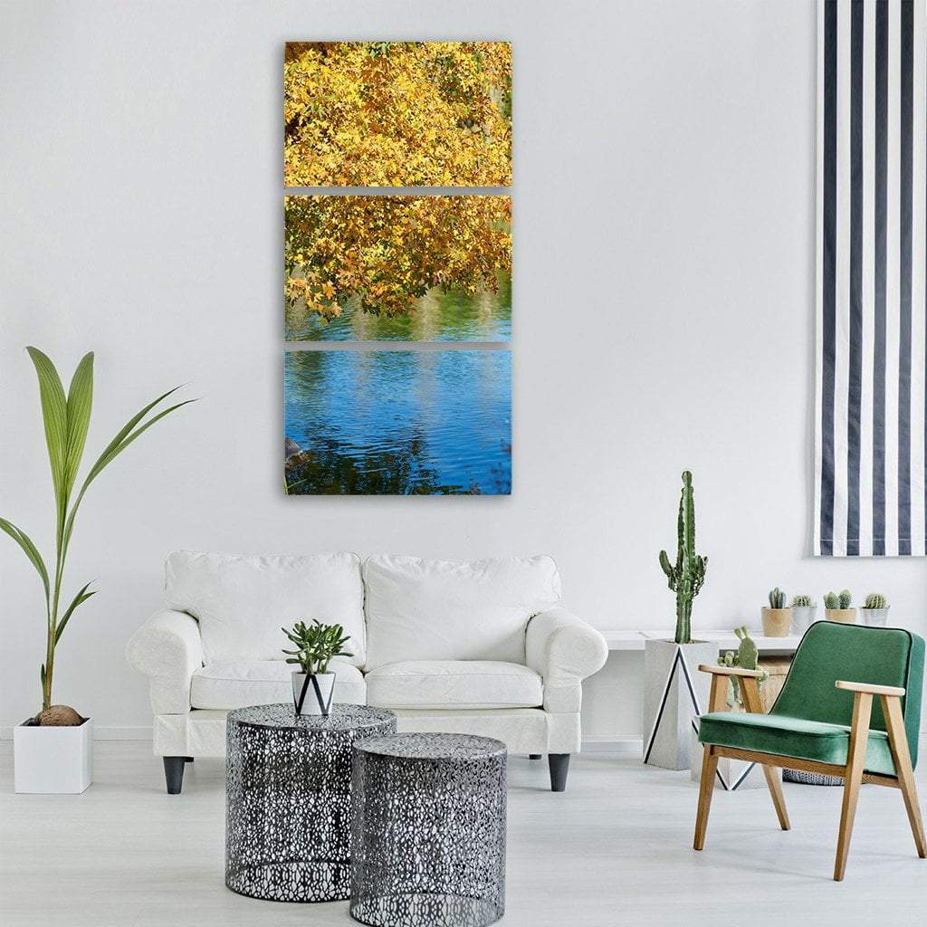 Autumn Tree Over Lake Vertical Canvas Wall Art-3 Vertical-Gallery Wrap-12" x 25"-Tiaracle