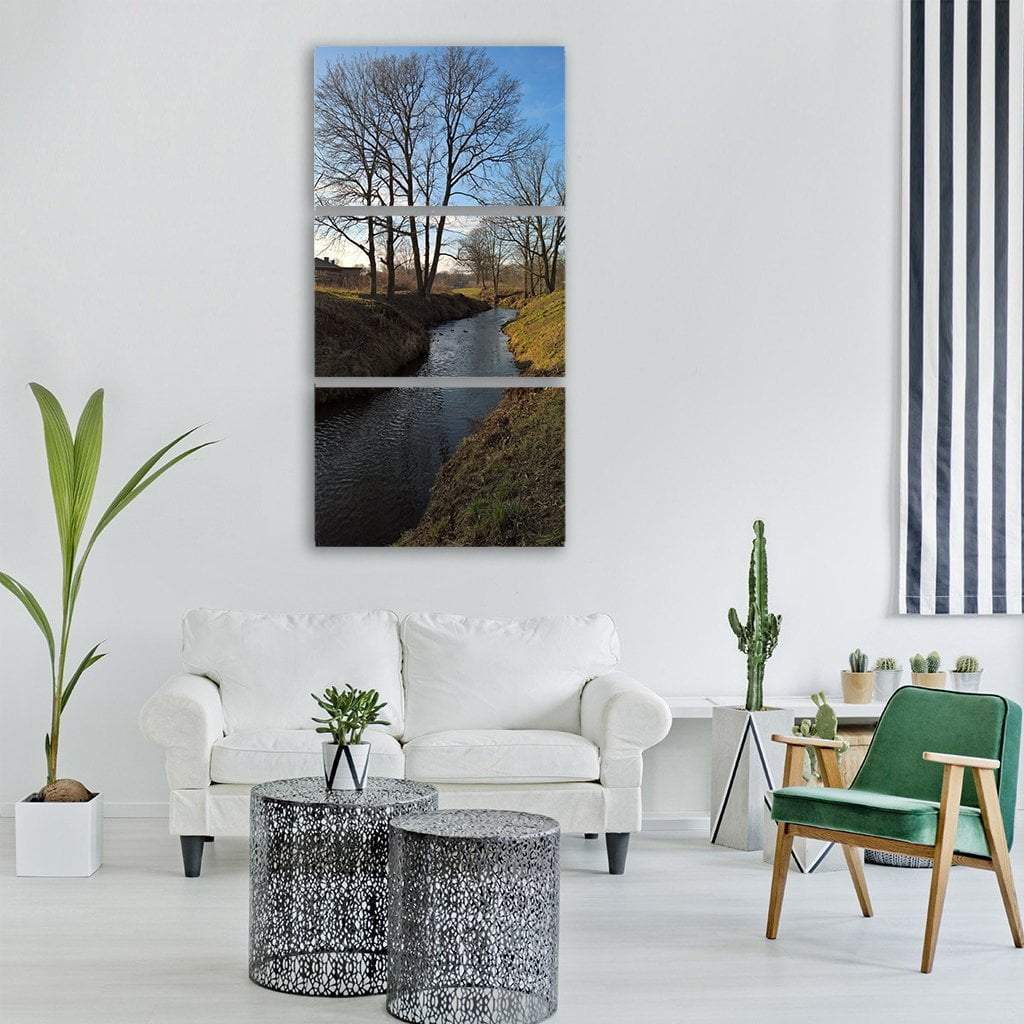 Tree With River In Poland Vertical Canvas Wall Art-3 Vertical-Gallery Wrap-12" x 25"-Tiaracle
