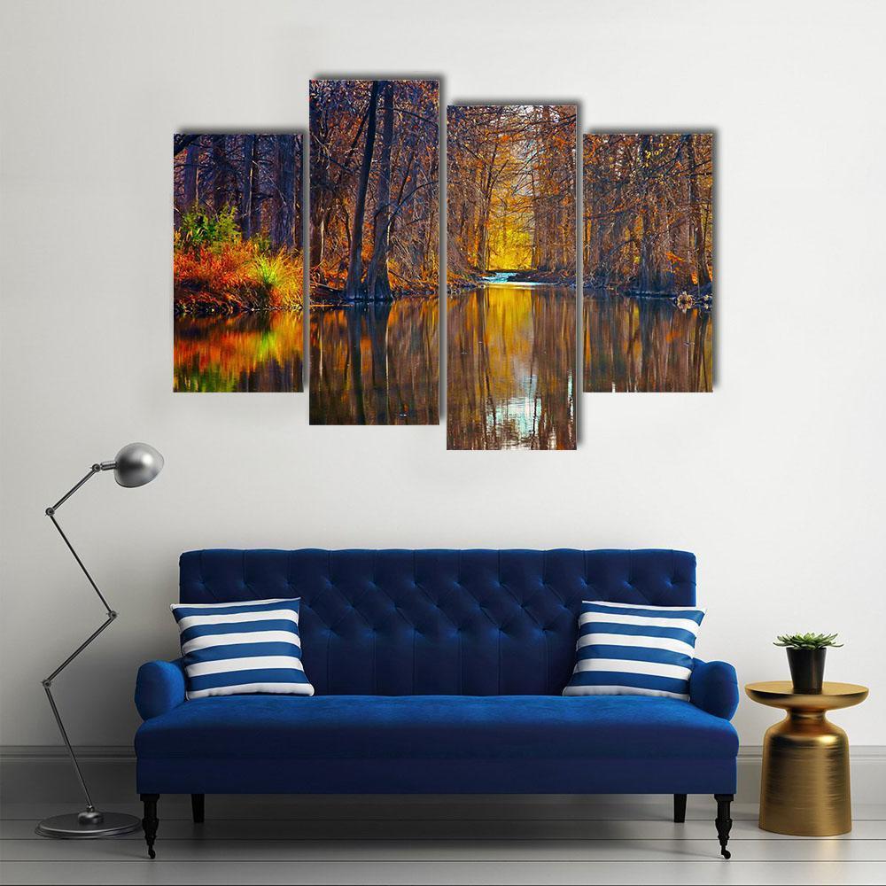 Autumn Trees Along River Canvas Wall Art-4 Pop-Gallery Wrap-50" x 32"-Tiaracle