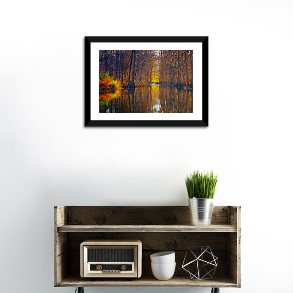 Autumn Trees Along River Canvas Wall Art-1 Piece-Framed Print-20" x 16"-Tiaracle