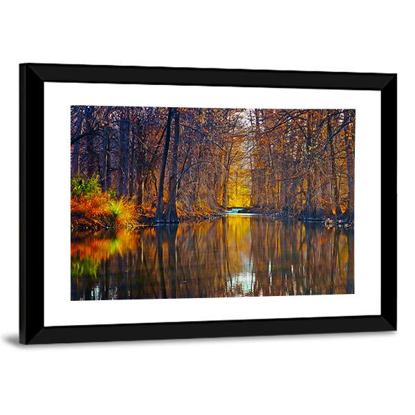 Autumn Trees Along River Canvas Wall Art-3 Horizontal-Gallery Wrap-25" x 16"-Tiaracle