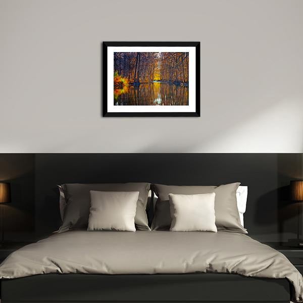 Autumn Trees Along River Canvas Wall Art-3 Horizontal-Gallery Wrap-25" x 16"-Tiaracle