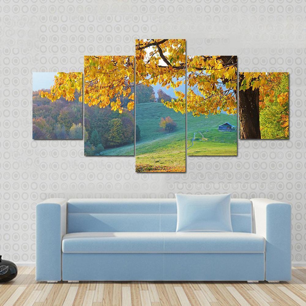 Autumn Trees & Fallen Leaves Canvas Wall Art-5 Star-Gallery Wrap-62" x 32"-Tiaracle