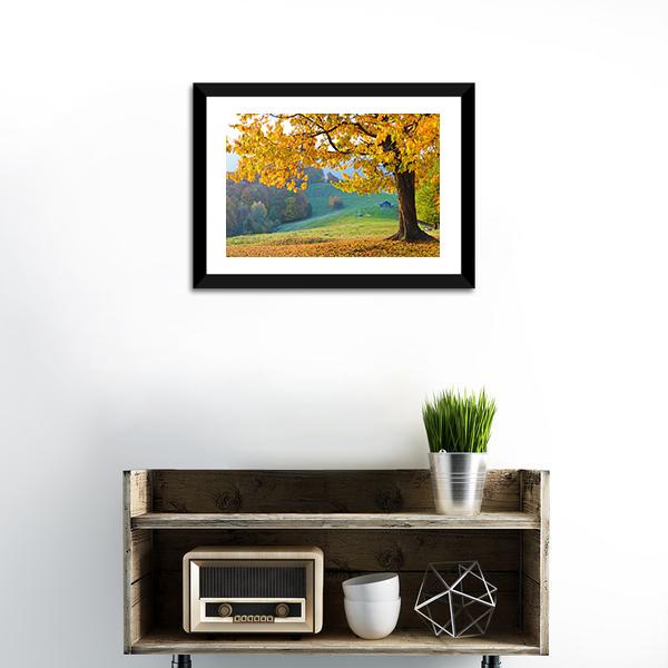 Autumn Trees &amp; Fallen Leaves Canvas Wall Art-1 Piece-Framed Print-20" x 16"-Tiaracle