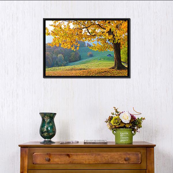 Autumn Trees &amp; Fallen Leaves Canvas Wall Art-1 Piece-Floating Frame-24" x 16"-Tiaracle