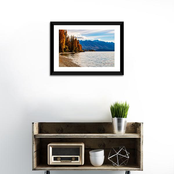 Autumn Trees At Wanaka Lake Canvas Wall Art-1 Piece-Framed Print-20" x 16"-Tiaracle