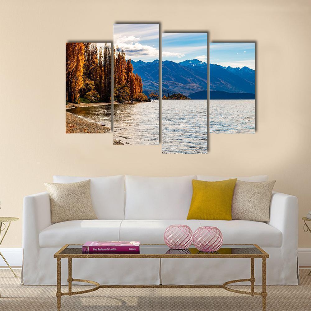 Autumn Trees At Wanaka Lake Canvas Wall Art-4 Pop-Gallery Wrap-50" x 32"-Tiaracle