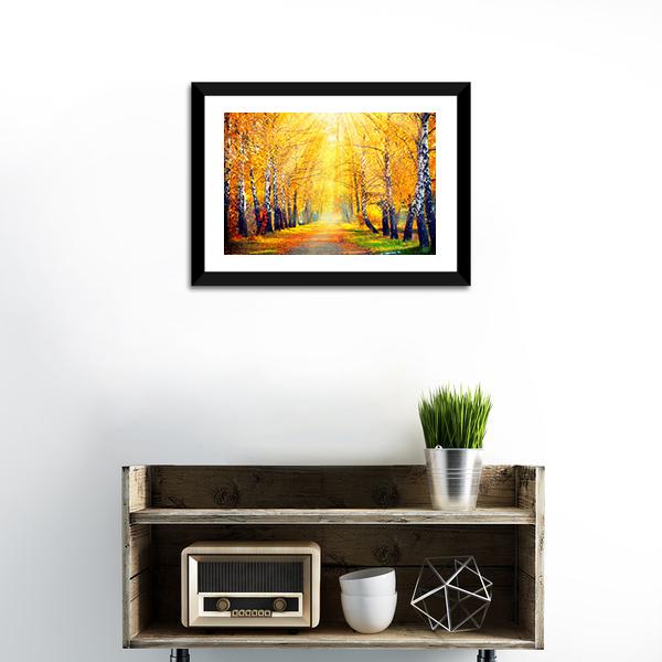 Autumn Trees In Sun Rays Canvas Wall Art-1 Piece-Framed Print-20" x 16"-Tiaracle