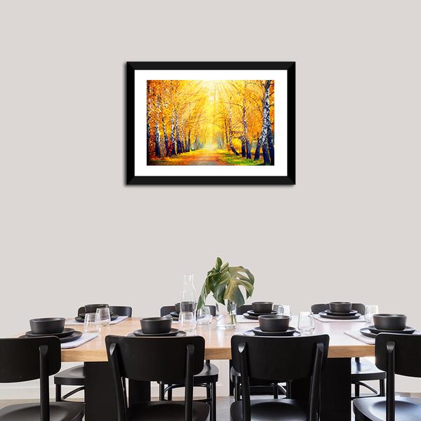 Autumn Trees In Sun Rays Canvas Wall Art-3 Horizontal-Gallery Wrap-25" x 16"-Tiaracle