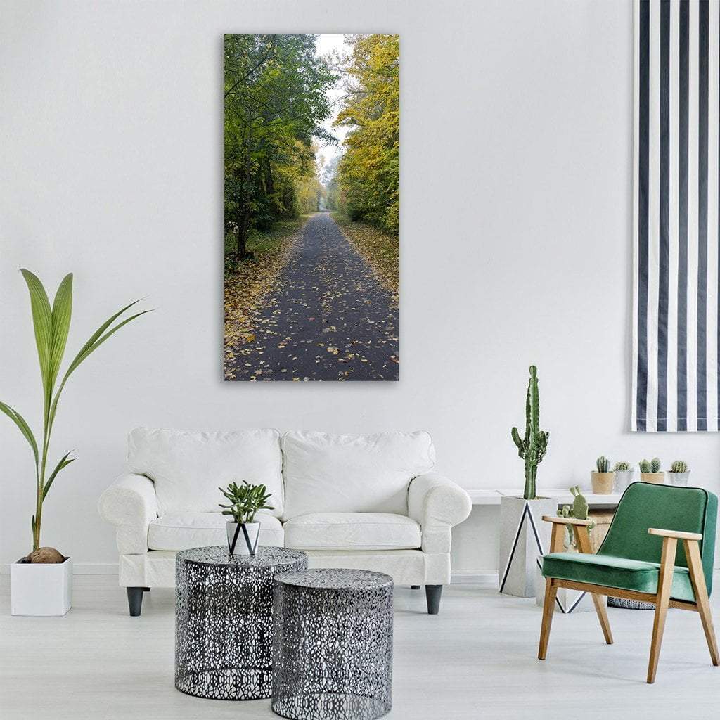 Autumn Trees Leaves On Path Vertical Canvas Wall Art-1 Vertical-Gallery Wrap-12" x 24"-Tiaracle