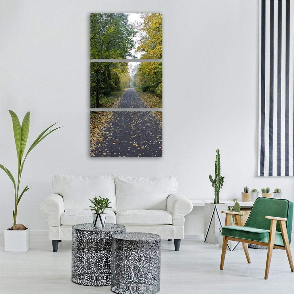 Autumn Trees Leaves On Path Vertical Canvas Wall Art-3 Vertical-Gallery Wrap-12" x 25"-Tiaracle