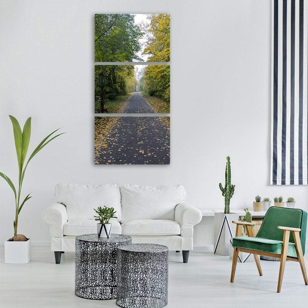 Autumn Trees Leaves On Path Vertical Canvas Wall Art-1 Vertical-Gallery Wrap-12" x 24"-Tiaracle