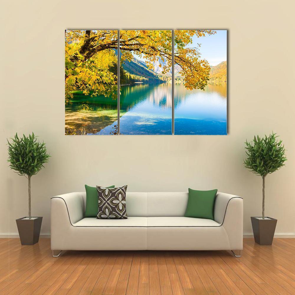 Autumn Trees On Lake Canvas Wall Art-3 Horizontal-Gallery Wrap-37" x 24"-Tiaracle