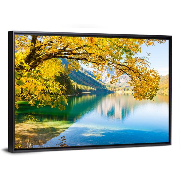 Autumn Trees On Lake Canvas Wall Art-3 Horizontal-Gallery Wrap-25" x 16"-Tiaracle