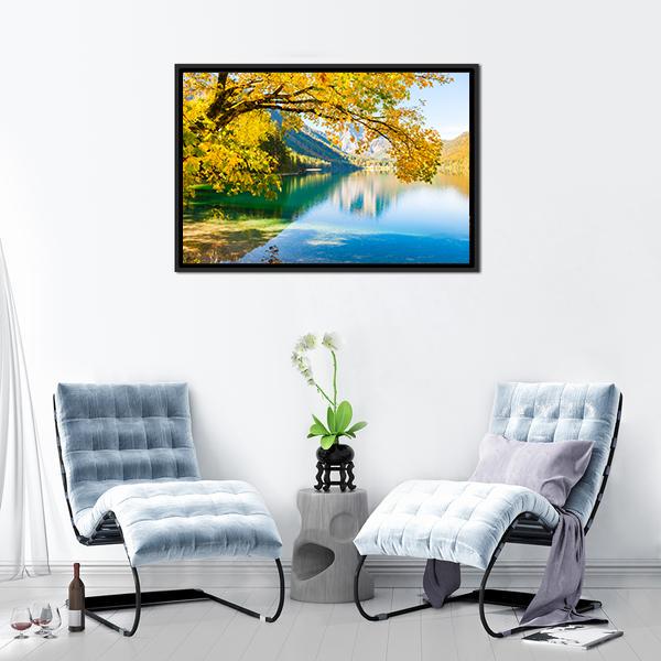 Autumn Trees On Lake Canvas Wall Art-3 Horizontal-Gallery Wrap-25" x 16"-Tiaracle