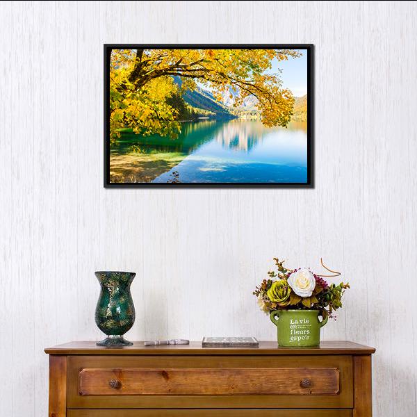 Autumn Trees On Lake Canvas Wall Art-1 Piece-Floating Frame-24" x 16"-Tiaracle