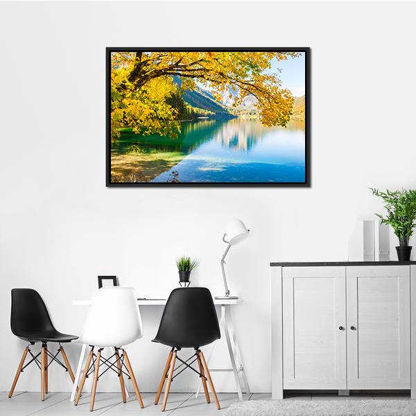Autumn Trees On Lake Canvas Wall Art-3 Horizontal-Gallery Wrap-25" x 16"-Tiaracle