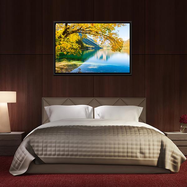 Autumn Trees On Lake Canvas Wall Art-3 Horizontal-Gallery Wrap-25" x 16"-Tiaracle