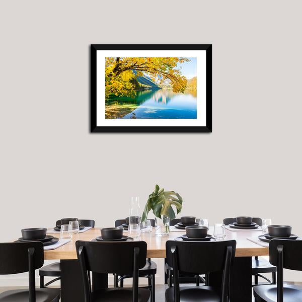 Autumn Trees On Lake Canvas Wall Art-3 Horizontal-Gallery Wrap-25" x 16"-Tiaracle