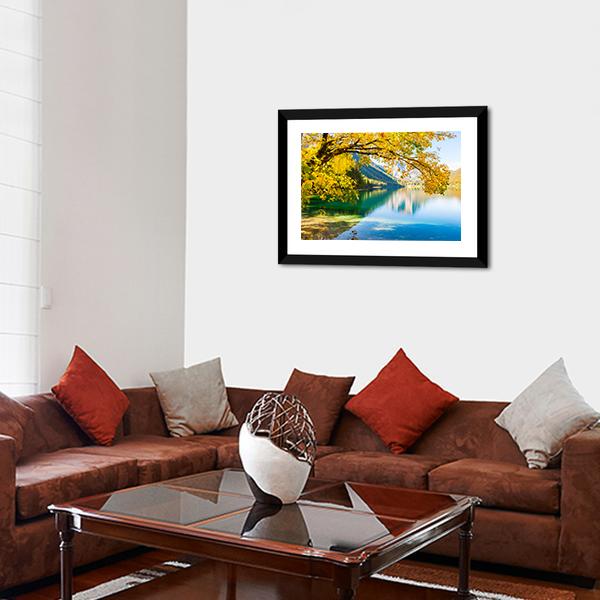 Autumn Trees On Lake Canvas Wall Art-3 Horizontal-Gallery Wrap-25" x 16"-Tiaracle