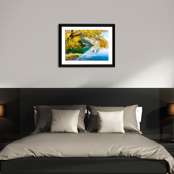 Autumn Trees On Lake Canvas Wall Art-3 Horizontal-Gallery Wrap-25" x 16"-Tiaracle