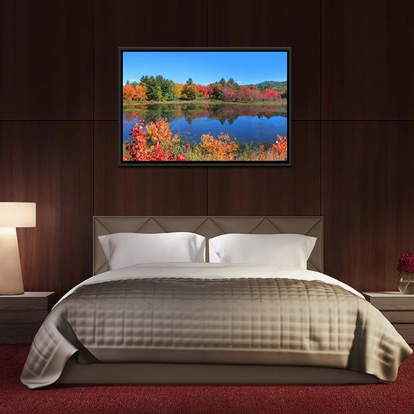 Autumn Trees Reflection In Pond Canvas Wall Art-3 Horizontal-Gallery Wrap-25" x 16"-Tiaracle