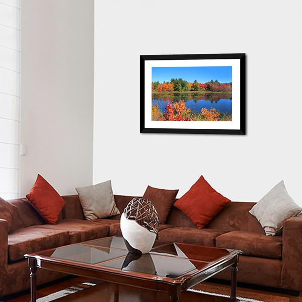Autumn Trees Reflection In Pond Panoramic Canvas Wall Art-1 Piece-36" x 12"-Tiaracle