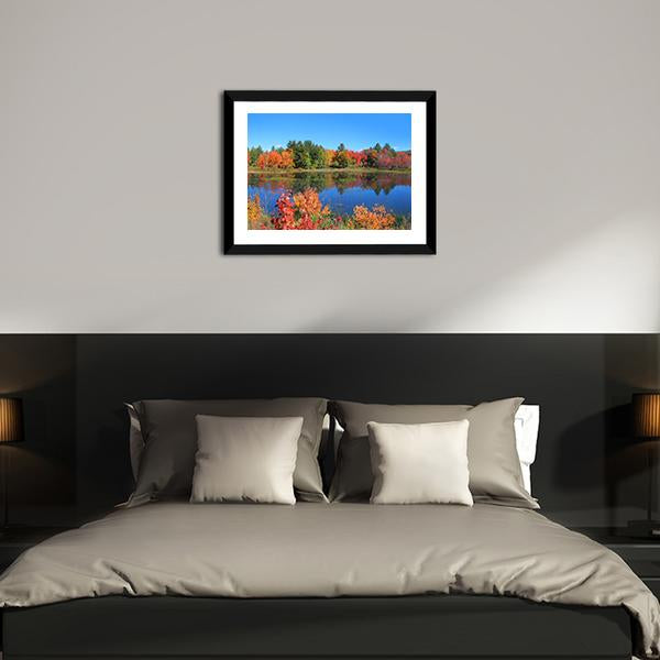 Autumn Trees Reflection In Pond Panoramic Canvas Wall Art-1 Piece-36" x 12"-Tiaracle