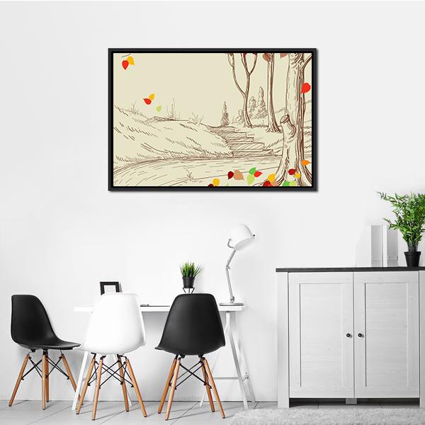 Autumn Trees Sketch Vertical Canvas Wall Art-3 Vertical-Gallery Wrap-12" x 25"-Tiaracle